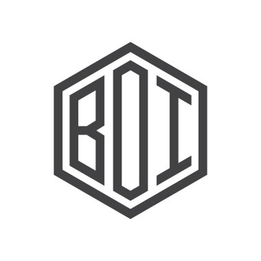 üç harfli baş harfleri altıgen logo siyah