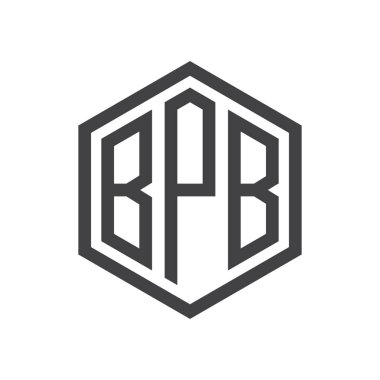 üç harfli baş harfleri altıgen logo siyah