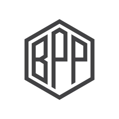 üç harfli baş harfleri altıgen logo siyah