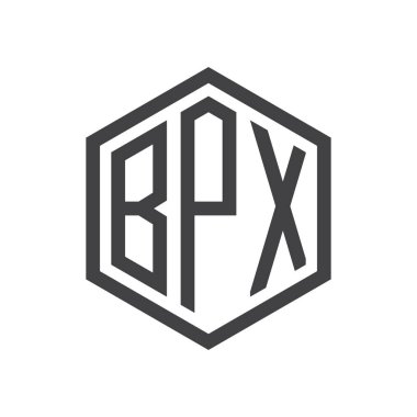 üç harfli baş harfleri altıgen logo siyah