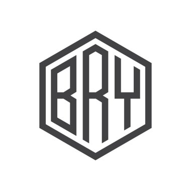 üç harfli baş harfleri altıgen logo siyah