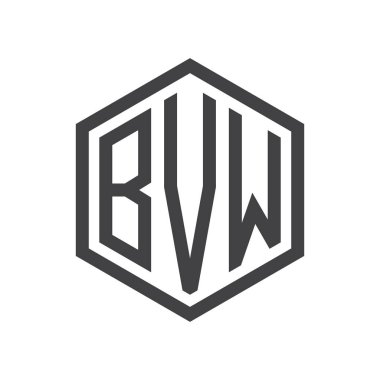 üç harfli baş harfleri altıgen logo siyah