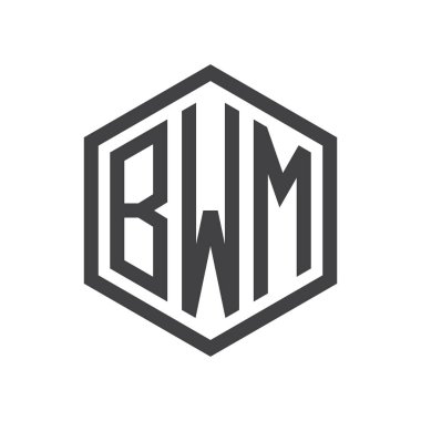 üç harfli baş harfleri altıgen logo siyah