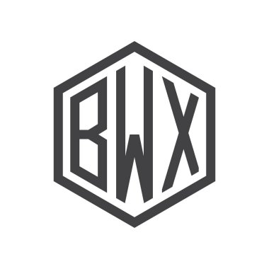 üç harfli baş harfleri altıgen logo siyah