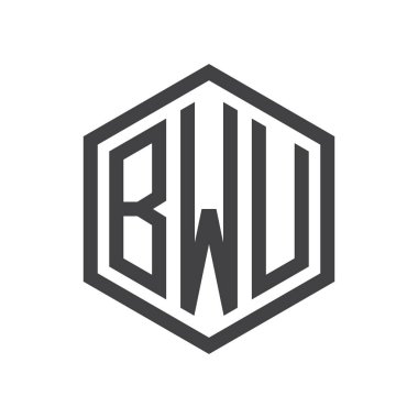 üç harfli baş harfleri altıgen logo siyah