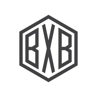 üç harfli baş harfleri altıgen logo siyah