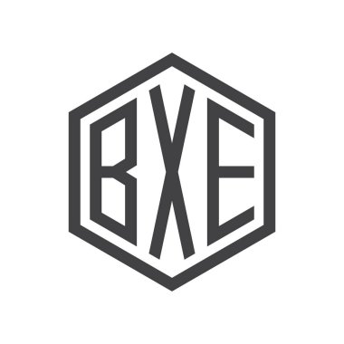 üç harfli baş harfleri altıgen logo siyah