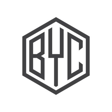 üç harfli baş harfleri altıgen logo siyah