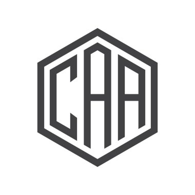 üç harfli baş harfleri altıgen logo siyah