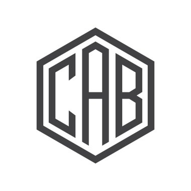 üç harfli baş harfleri altıgen logo siyah