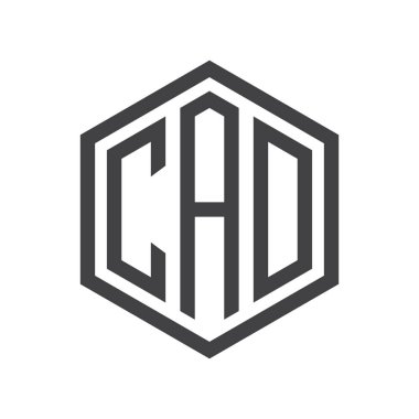 üç harfli baş harfleri altıgen logo siyah