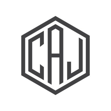 üç harfli baş harfleri altıgen logo siyah