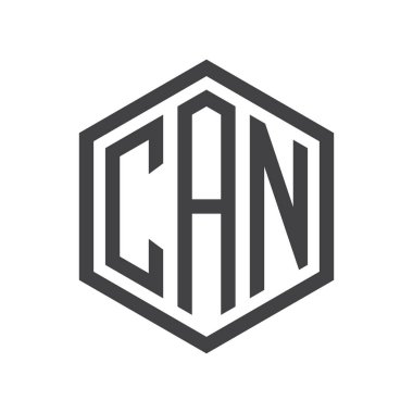 üç harfli baş harfleri altıgen logo siyah