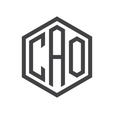 üç harfli baş harfleri altıgen logo siyah