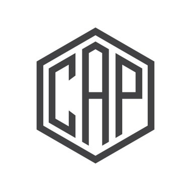 üç harfli baş harfleri altıgen logo siyah