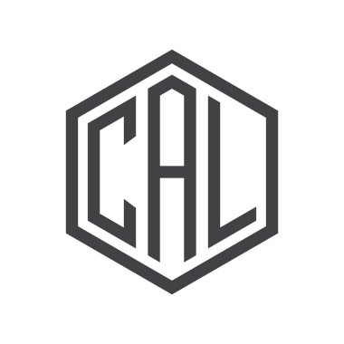 üç harfli baş harfleri altıgen logo siyah