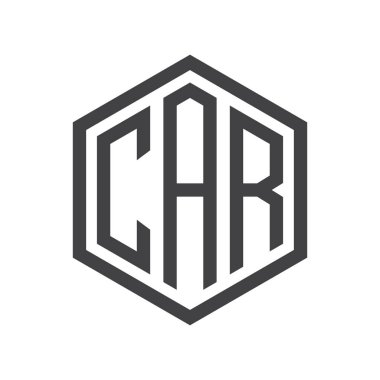 üç harfli baş harfleri altıgen logo siyah