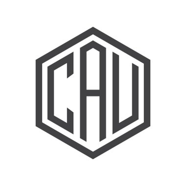 üç harfli baş harfleri altıgen logo siyah