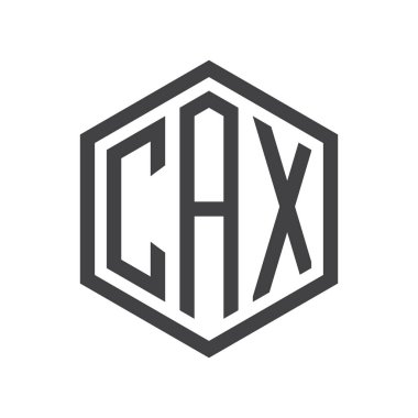 üç harfli baş harfleri altıgen logo siyah