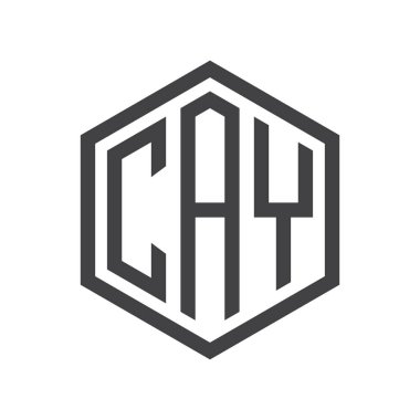 üç harfli baş harfleri altıgen logo siyah