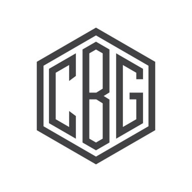 üç harfli baş harfleri altıgen logo siyah