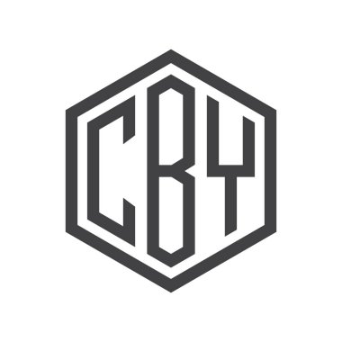 üç harfli baş harfleri altıgen logo siyah