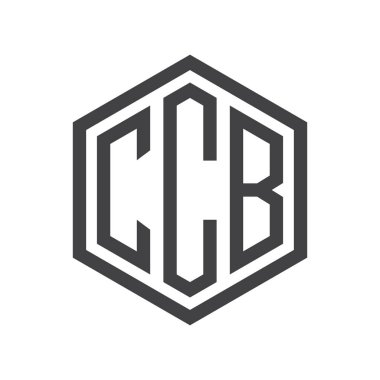 üç harfli baş harfleri altıgen logo siyah