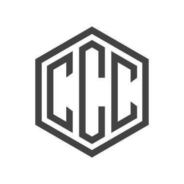 üç harfli baş harfleri altıgen logo siyah