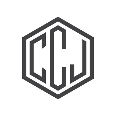 üç harfli baş harfleri altıgen logo siyah