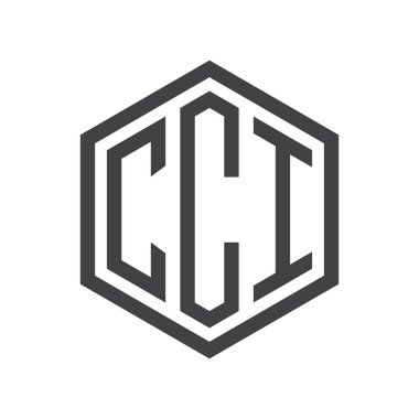 üç harfli baş harfleri altıgen logo siyah