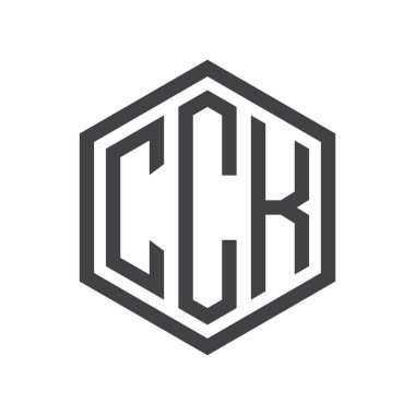 üç harfli baş harfleri altıgen logo siyah