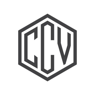 üç harfli baş harfleri altıgen logo siyah