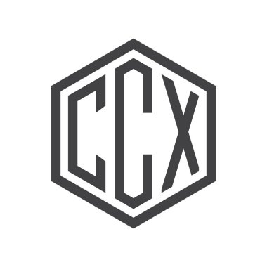 üç harfli baş harfleri altıgen logo siyah