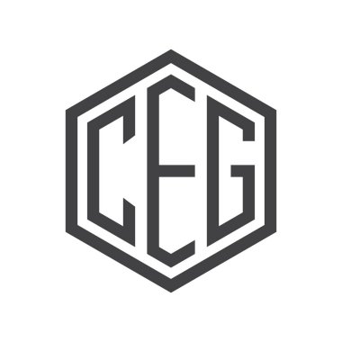 üç harfli baş harfleri altıgen logo siyah