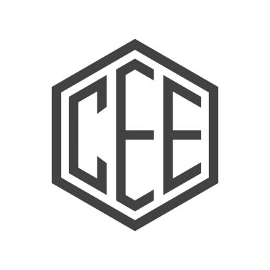 üç harfli baş harfleri altıgen logo siyah