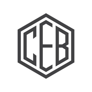 üç harfli baş harfleri altıgen logo siyah