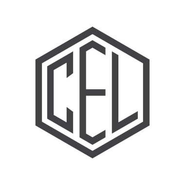 üç harfli baş harfleri altıgen logo siyah