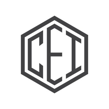 üç harfli baş harfleri altıgen logo siyah