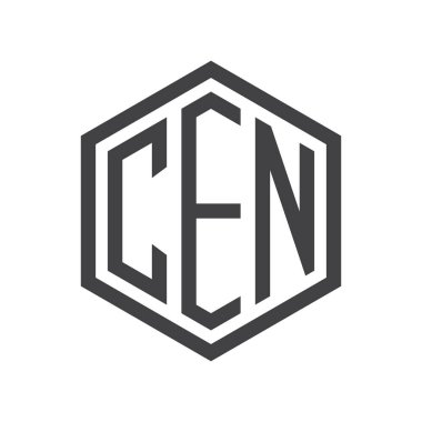 üç harfli baş harfleri altıgen logo siyah