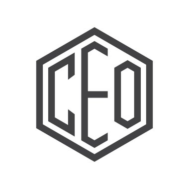 üç harfli baş harfleri altıgen logo siyah