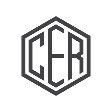 üç harfli baş harfleri altıgen logo siyah