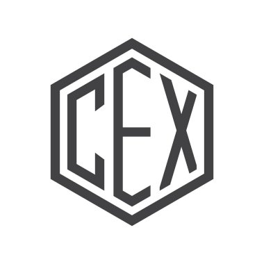 üç harfli baş harfleri altıgen logo siyah