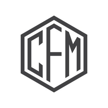 üç harfli baş harfleri altıgen logo siyah