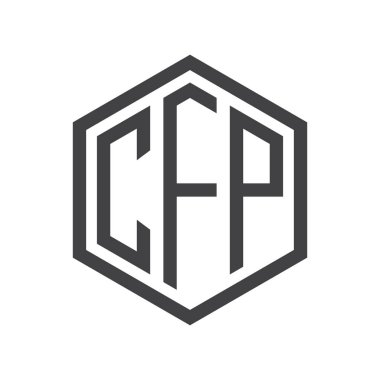 üç harfli baş harfleri altıgen logo siyah