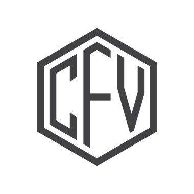 üç harfli baş harfleri altıgen logo siyah