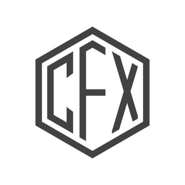 üç harfli baş harfleri altıgen logo siyah