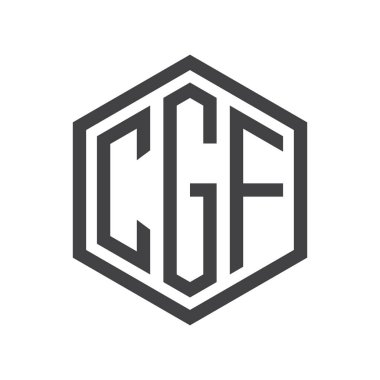 üç harfli baş harfleri altıgen logo siyah