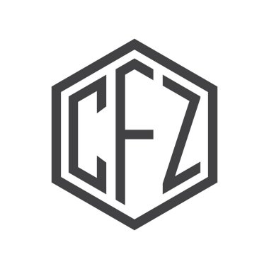 üç harfli baş harfleri altıgen logo siyah