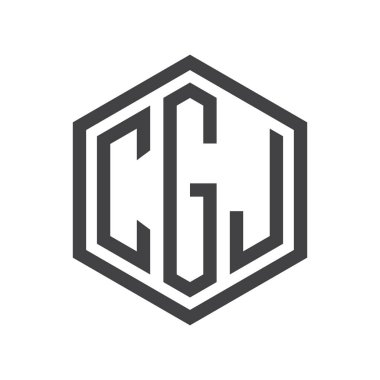 üç harfli baş harfleri altıgen logo siyah