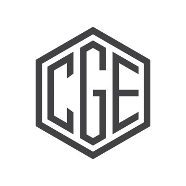 üç harfli baş harfleri altıgen logo siyah